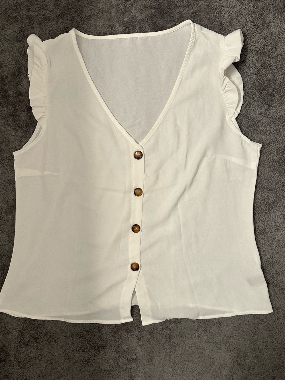 SHEIN White V-Neck Button Front Ruffle Sleeve Blouse